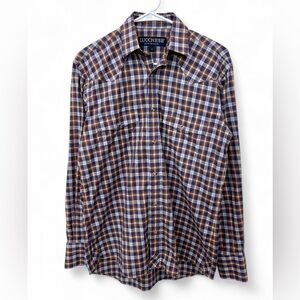 Men's Lucchese Bootmaker Pearl Snap Plaid Yoke Shirt Small Western Cowboy Rodeo